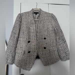 Ann Taylor Neutral Tweed Double-Breasted Blazer